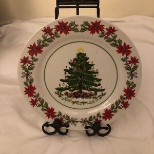 Artmark Porcelain Christmas Tree Plate Japan Poinsettia Design Candles Toys